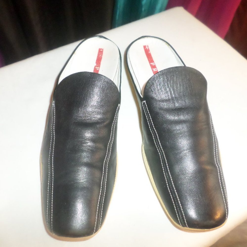 VINTAGE PRADA BLACK LEATHER MULES SIZE 37/6.5